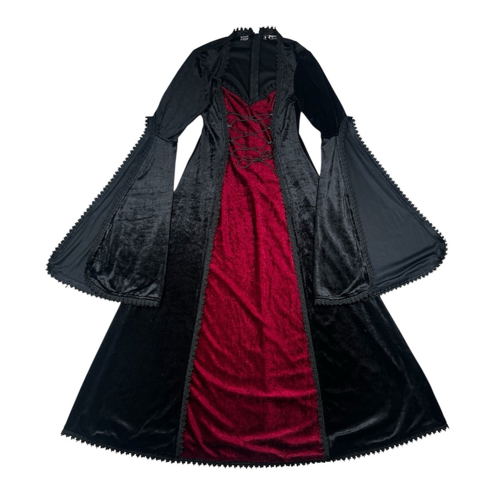 Begotten by Dilek Atasu Gothic Lace-Up Dress Black/Red Polyester Size S